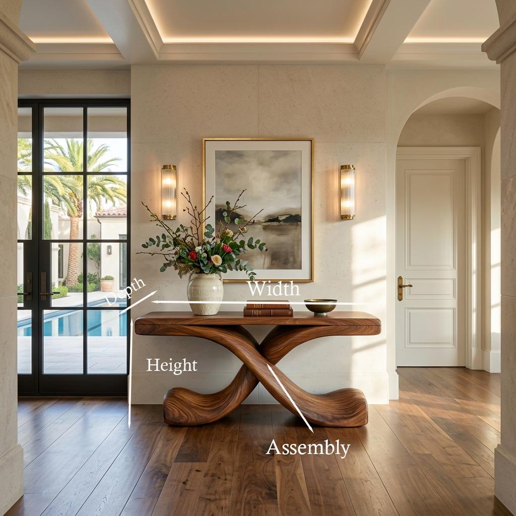 Modern Sculptural Console Table with Twisted Base, Handcrafted Wood Entryway Table for Foyer & Living Room, Model