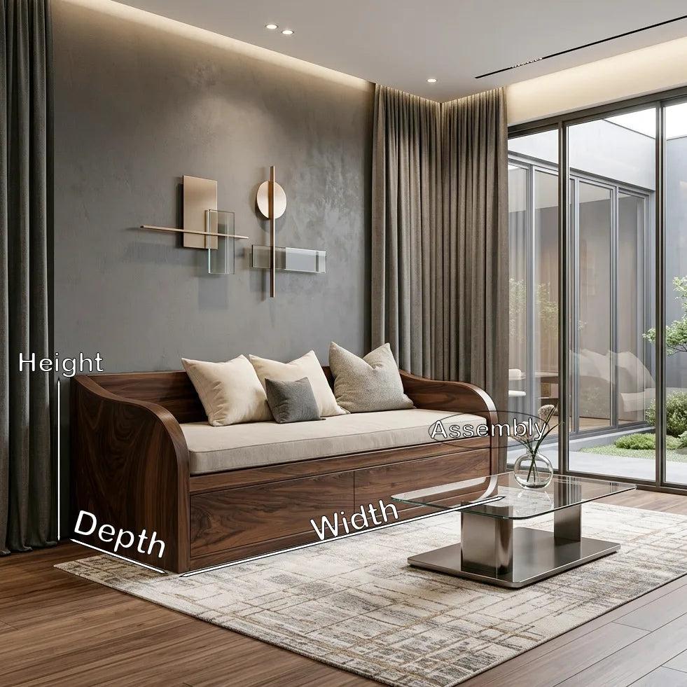Modern Wooden Sofa With Integrated Drawers For Living Room