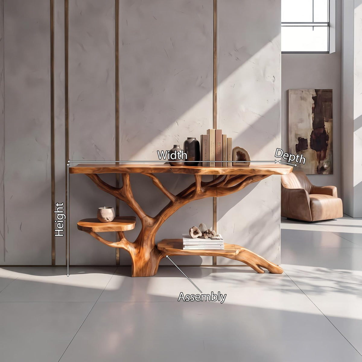 Spry Interior Farmhouse Solid Wood Console Table, Live Edge Slab Entryway Table for Cozy Rustic Home Decor, SILDTTNCS030