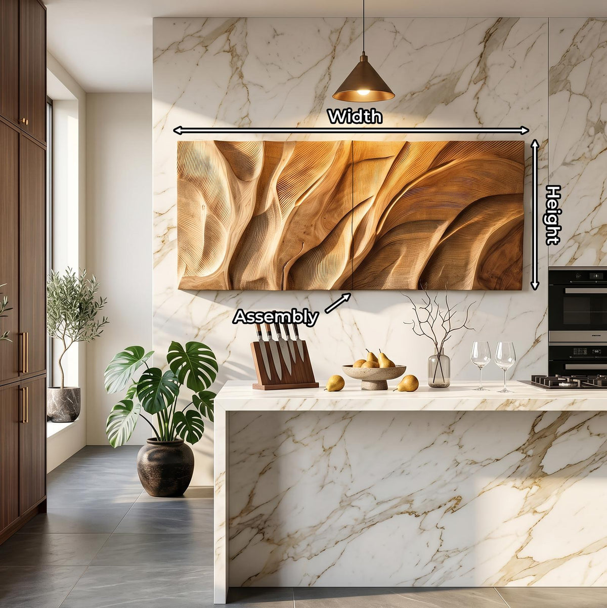 Wooden Wall Art with Textured Design, Rustic Carved Wood Accent Panel Decor for Kitchen