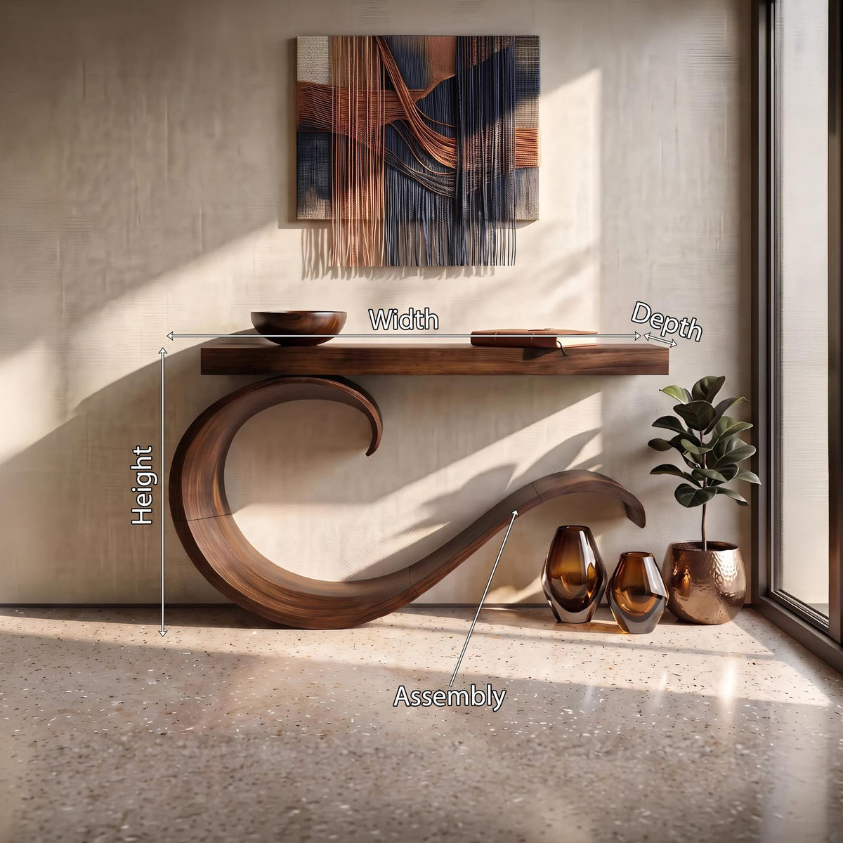 Teezano Handcrafted Sculptural Live Edge Console Table, Luxury Solid Wood Entryway Table for High-End Living Room Decor, SILDTTNCS087
