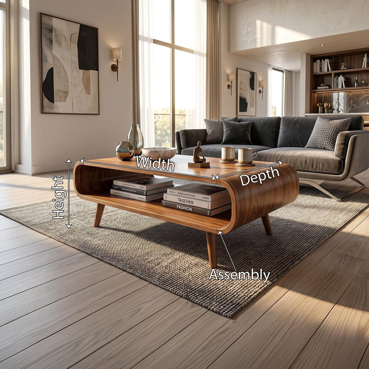 Modern Solid Wood Coffee Table with Shelf, Open Storage Center Table for Living Room and Lounge Space, Minimalist