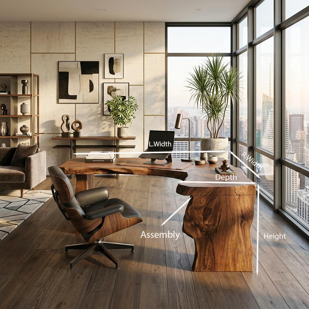 Rustic Live Edge L-Shaped Corner Desk, Handcrafted Solid Wood Executive Computer Table for Home Office