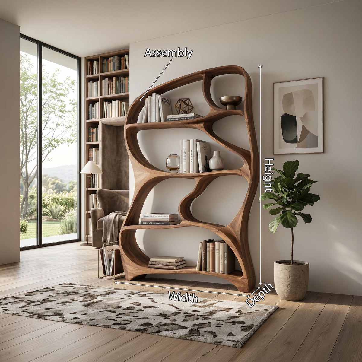 Organic Wall Bookcase For Contemporary Living Room