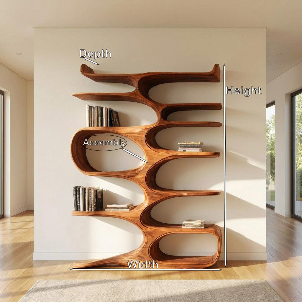 Mid-Century Natural Wood Bookshelf, Handcrafted Solid Wood Geometric Bookcase & Display Rack for Office & Living Room