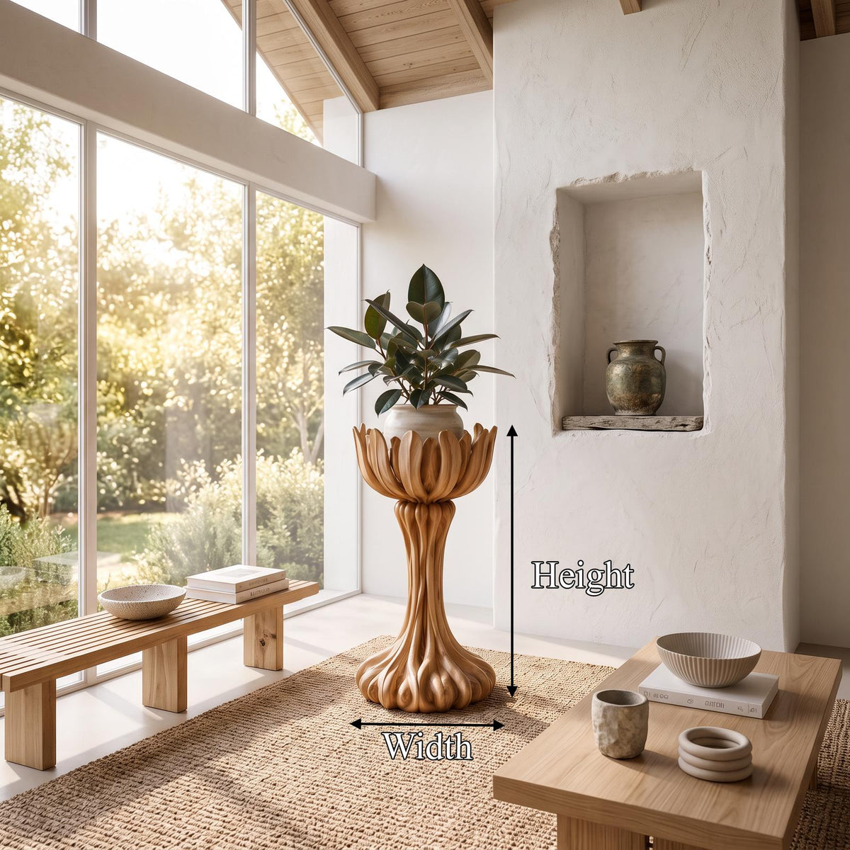 Natural Indoor Plant Stand With Artistic Tree Form For Living Room And Entryway