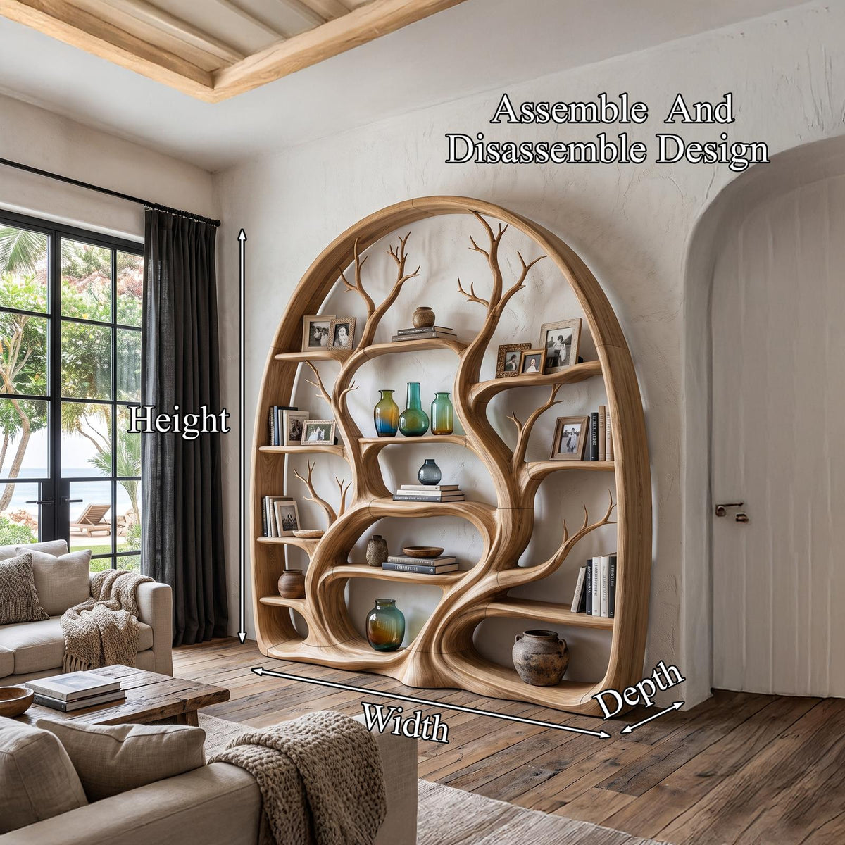 Organic Tree Bookshelf With Arched Branch Design For Living Room And Home Office