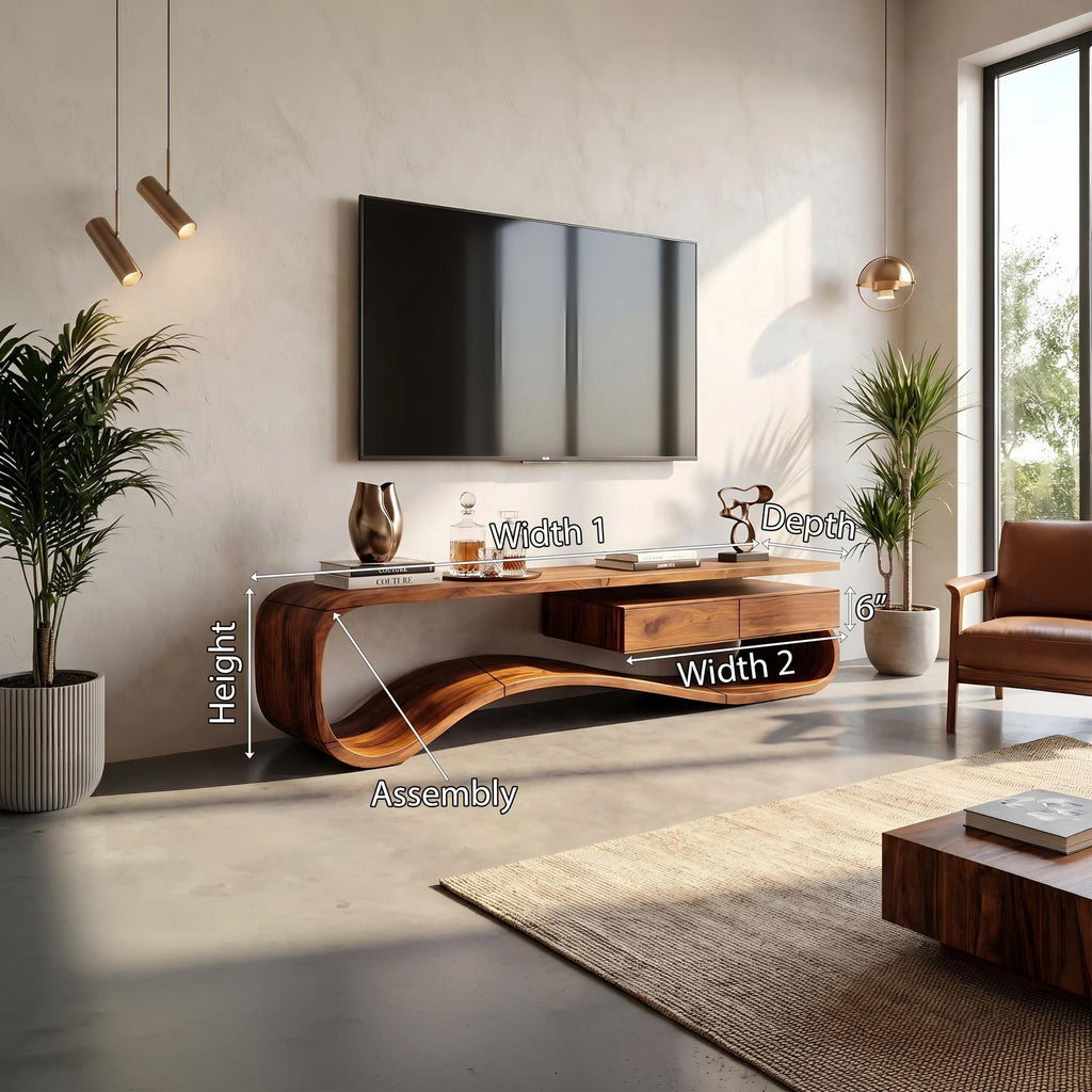 Contemporary Organic Wood TV Stand, Modern Media Console & Entertainment Center Cabinet for Lounge