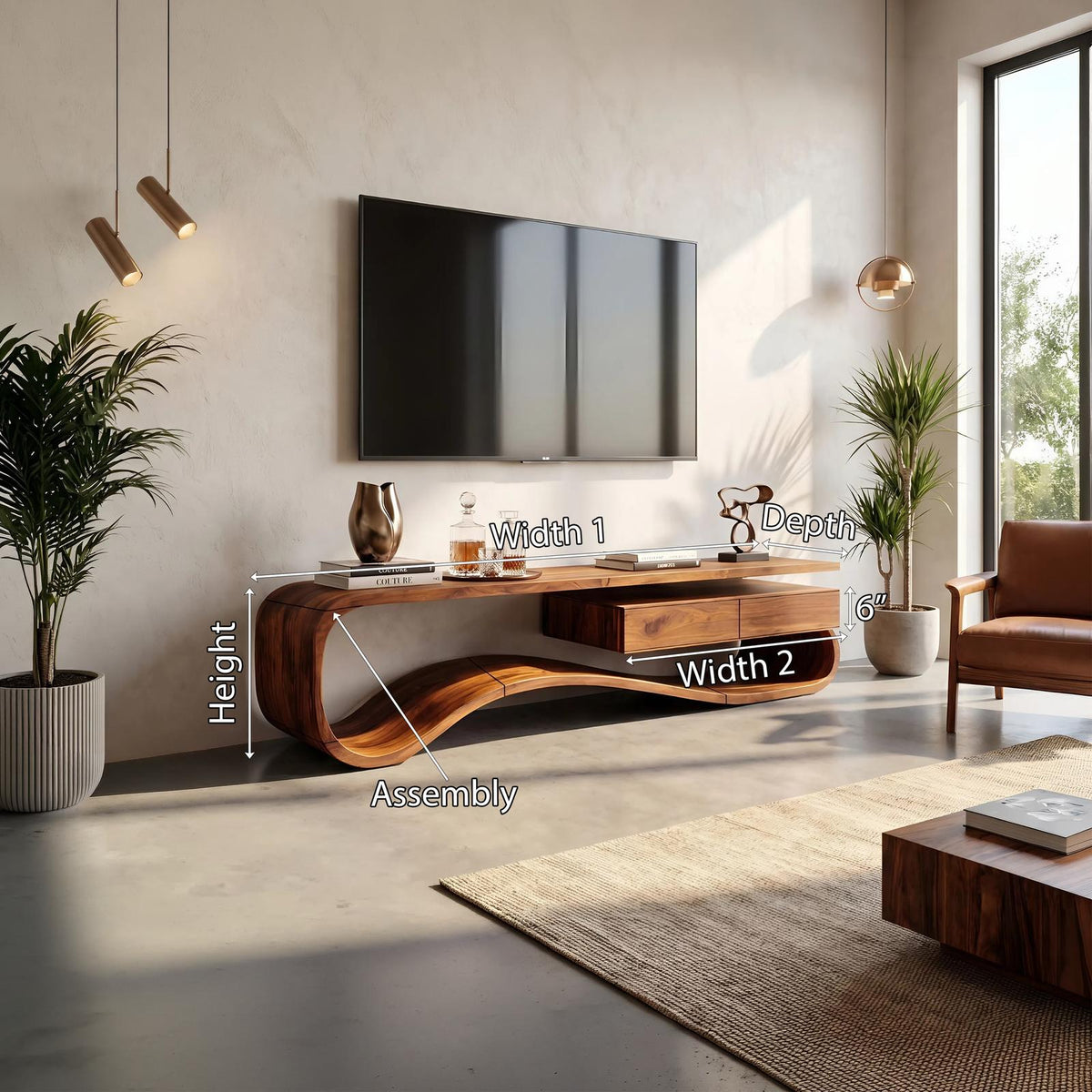 Contemporary Organic Wood TV Stand, Modern Media Console & Entertainment Center Cabinet for Lounge