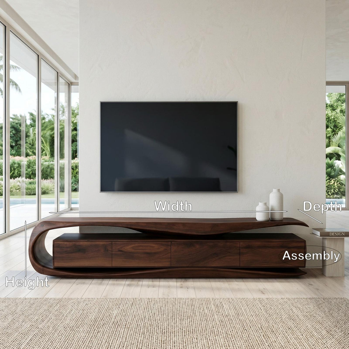 Modern Organic TV Console Table, Handcrafted Solid Wood Media Center Cabinet Sideboard Credenza for Living Room