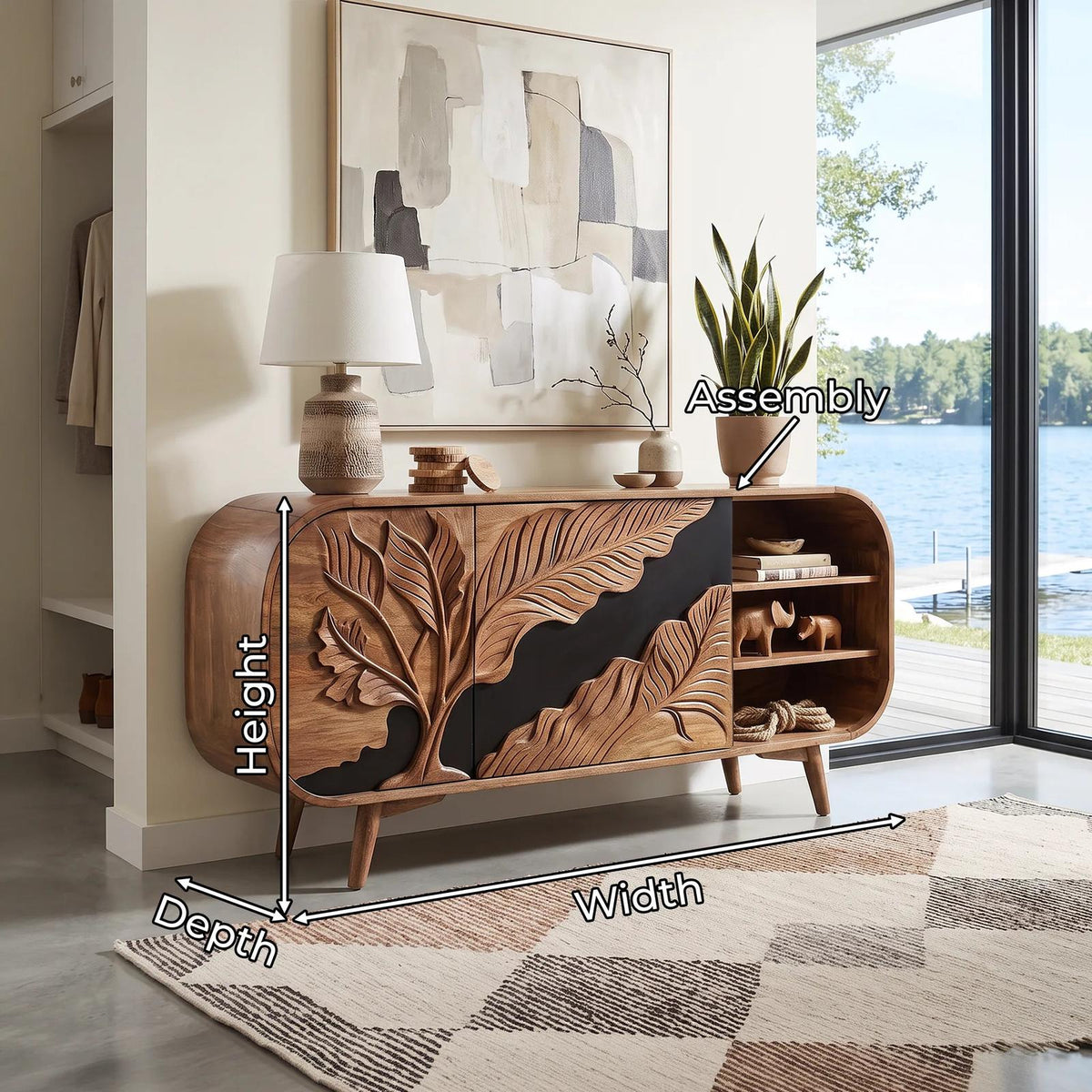 Organic Modern Carved Sideboard Cabinet Living Room
