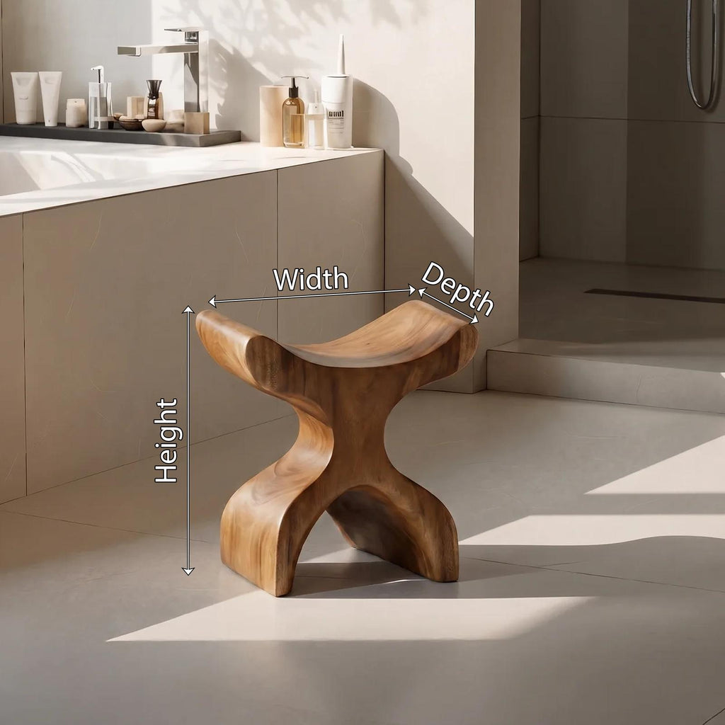 Mid Century Solid Wood Bath Seat, Handcrafted Shower Bench & Spa Stool for Modern Bathroom Furniture Decor