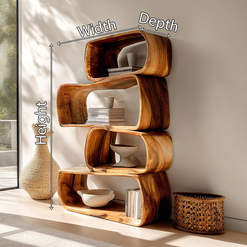 Rustic Farmhouse Abstract Bookshelf, Geometric Wooden Bookcase Cabinet for Apartment & Living Room