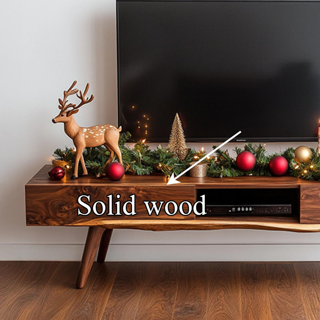Mid-Century Wooden TV Cabinet, Modern Solid Timber Media Console Shelf, Low Profile Living Room Entertainment Center