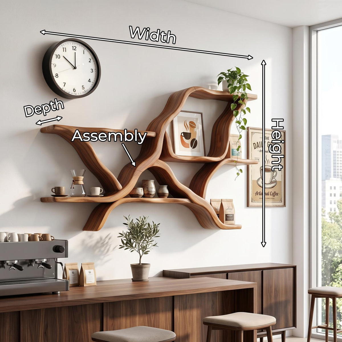 Mid Century Floating Display Shelves for Coffee Bar