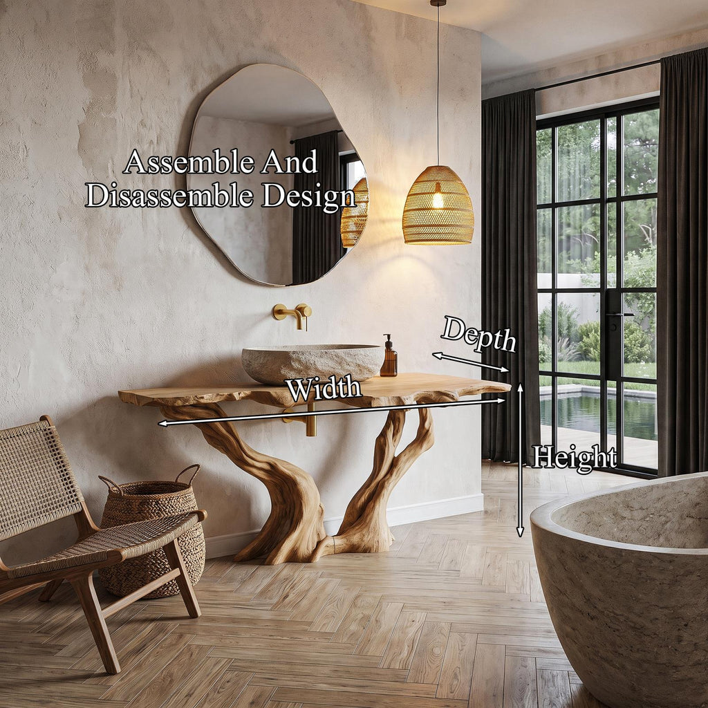 Organic Bathroom Vanity With Sculptural Tree Branch Base For Bathroom
