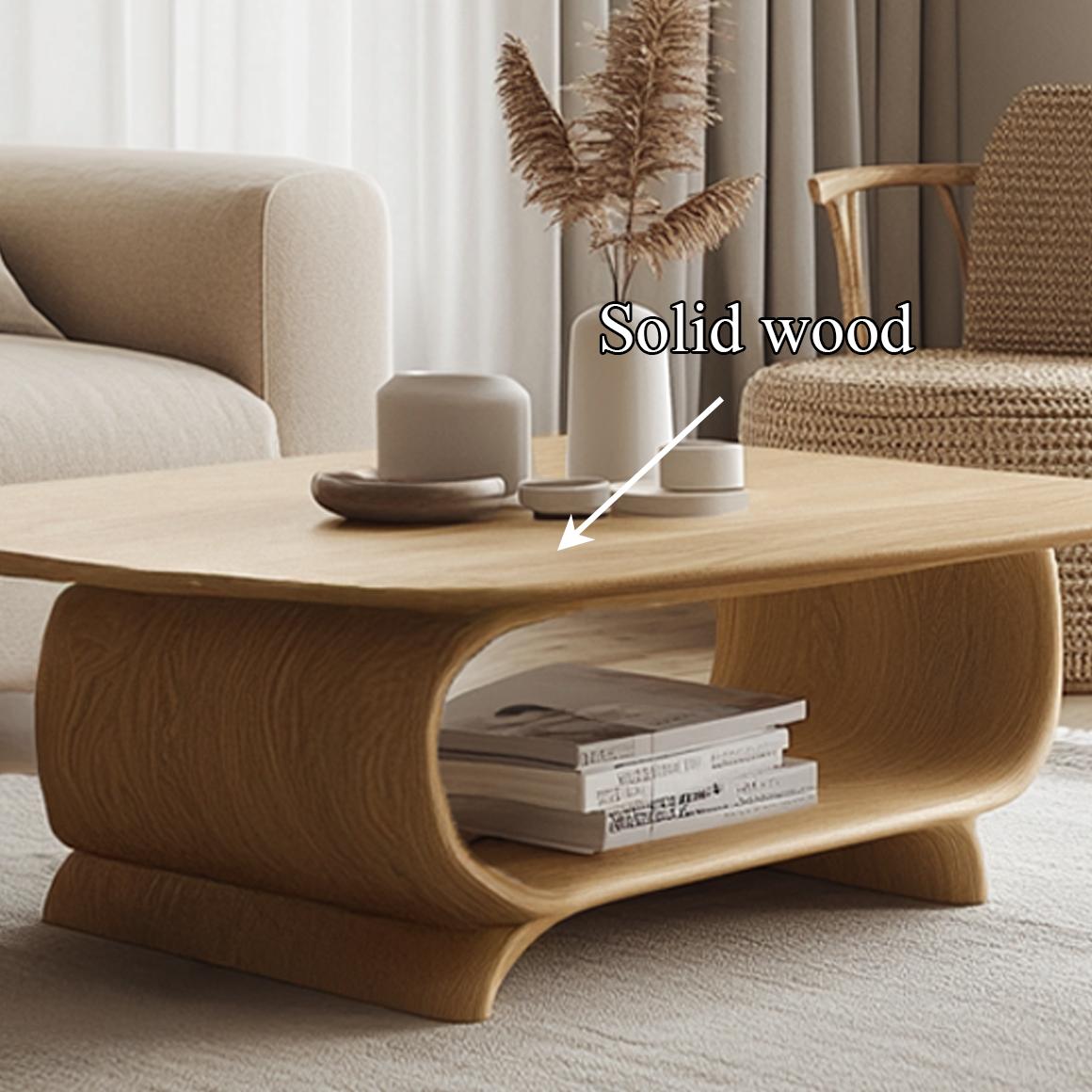 Scandinavian Minimal Coffee Table, Mid-Century Modern Solid Wood Organic Shape Centerpiece Table for Family Room, Den