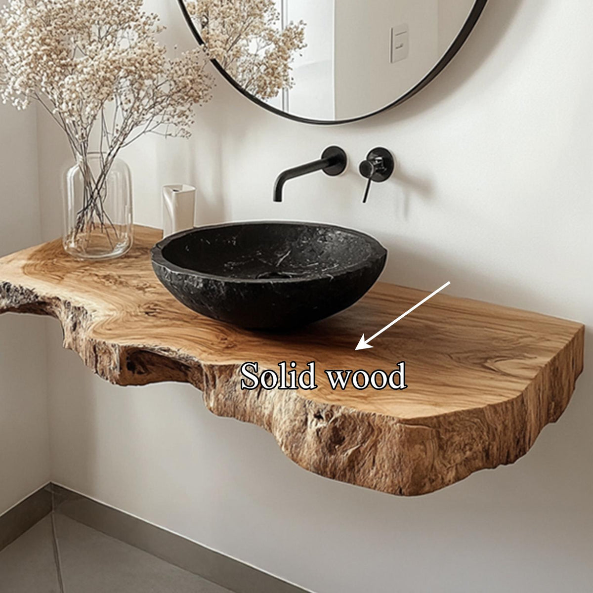 Rustic Minimalist Floating Shelf, Solid Wood Bathroom Vanity Countertop, Single Sink Washroom Support Shelf