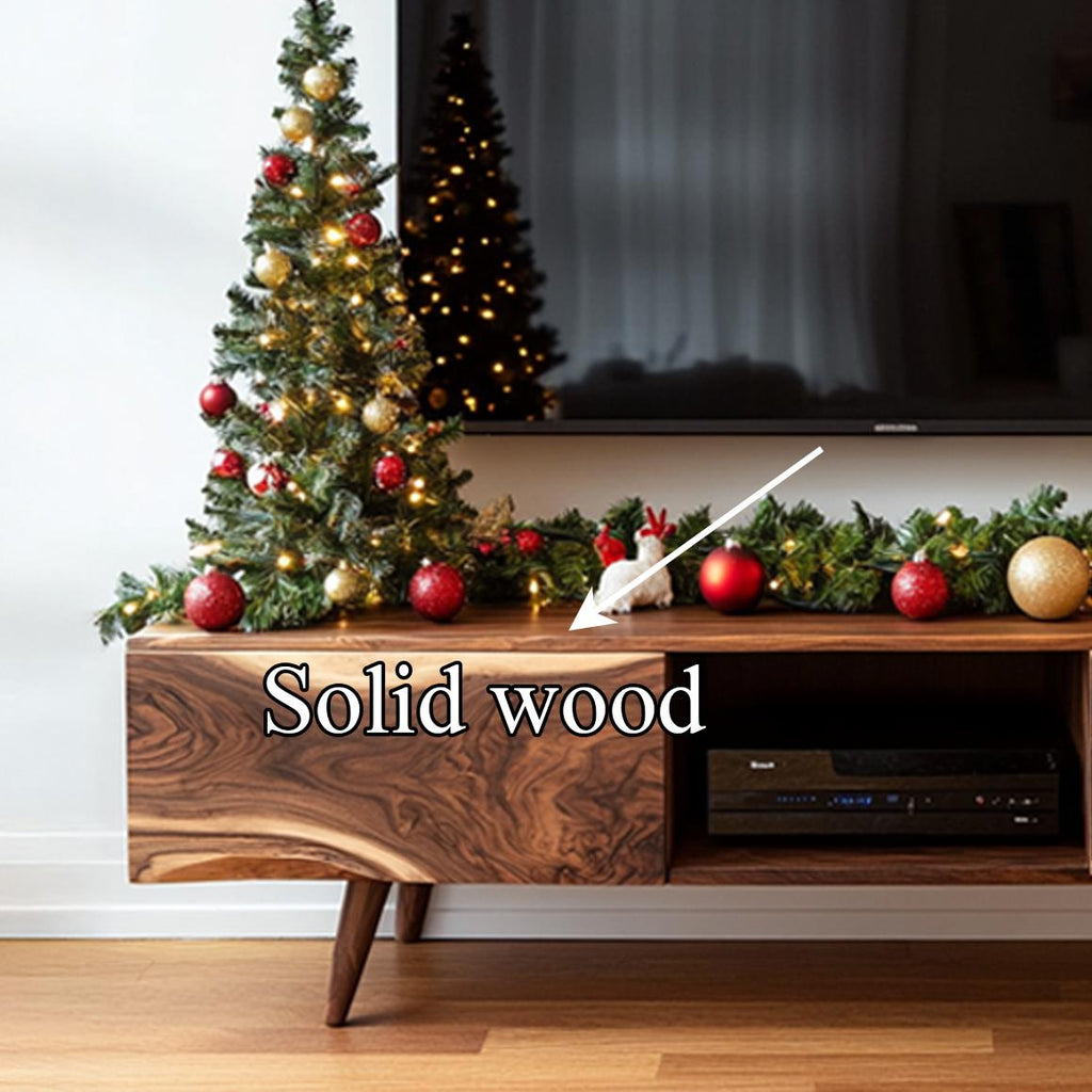 Mid-Century Wooden TV Cabinet, Modern Low Profile Media Console, Solid Timber Television Credenza for Living Room