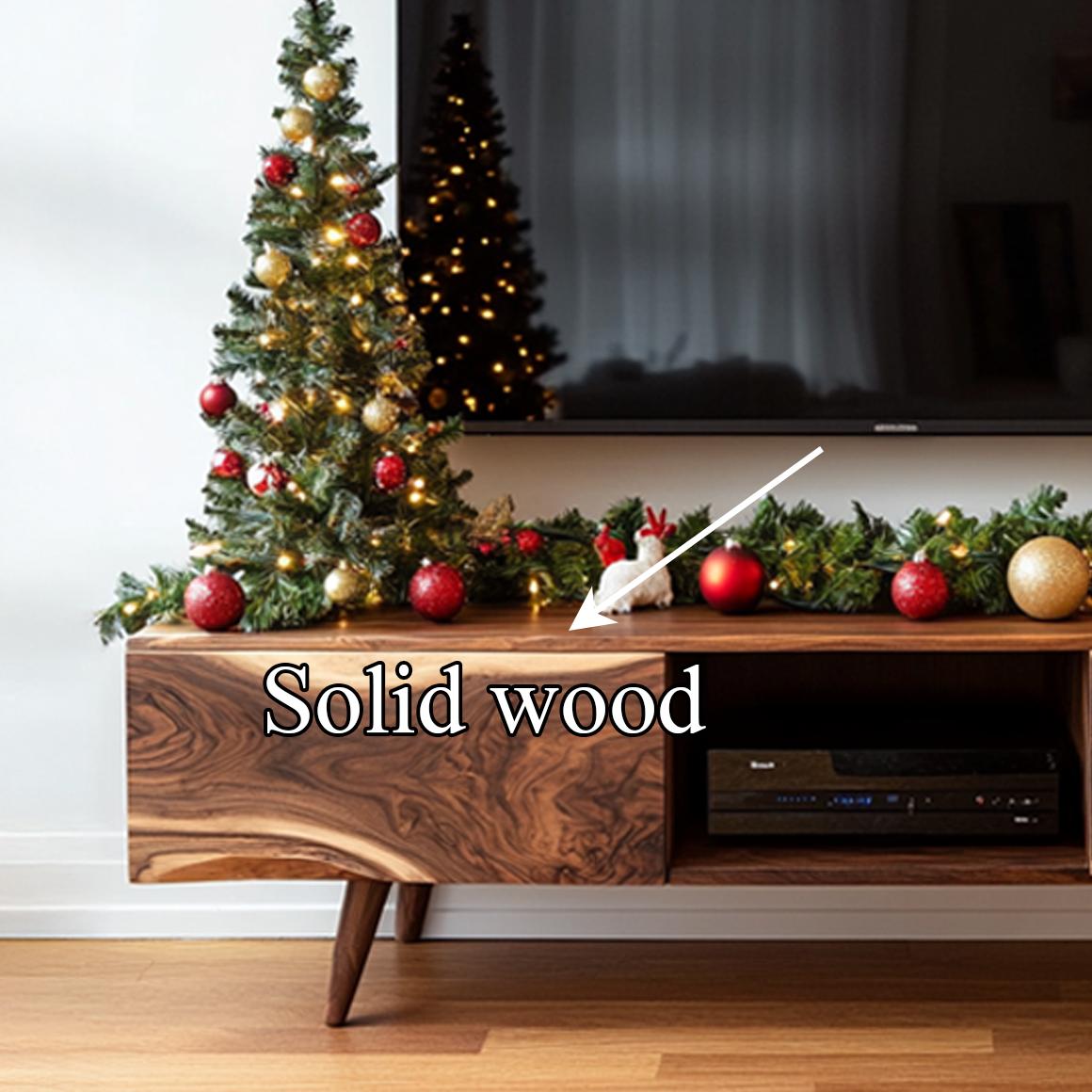Mid-Century Wooden TV Cabinet, Modern Low Profile Media Console, Solid Timber Television Credenza for Living Room