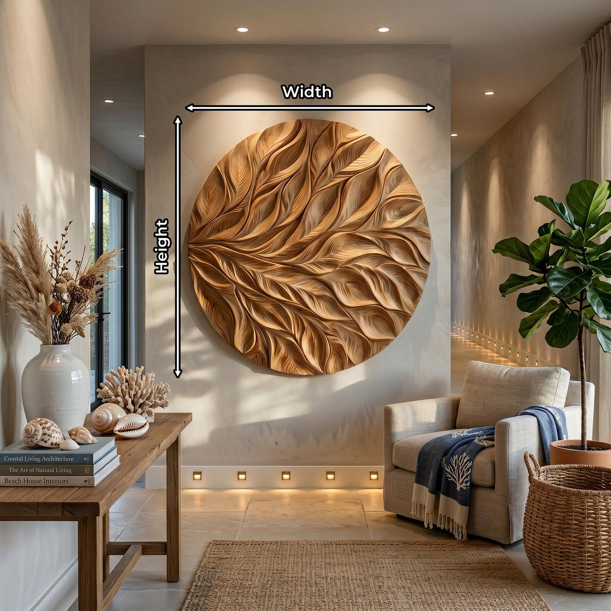 Coastal Wall Art with Flowing Leaf Design, Carved Wood Foliage Wall Decor Panel for Hallway
