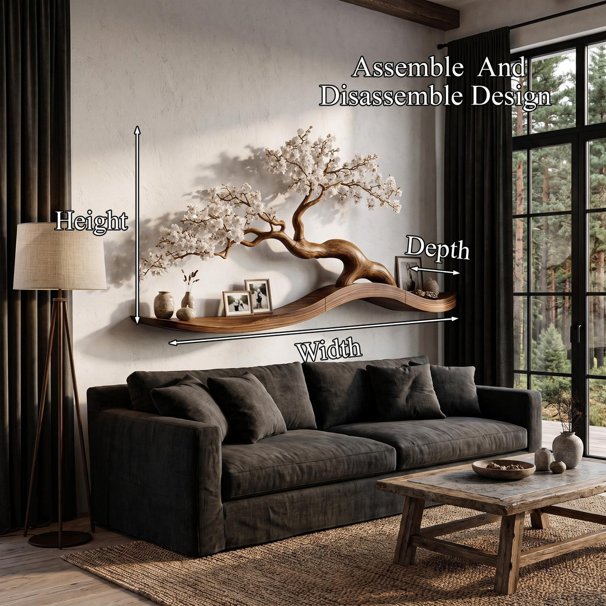 Organic Wall Mounted Shelf With Sculptural Tree Branch Design For Living Room And Bedroom