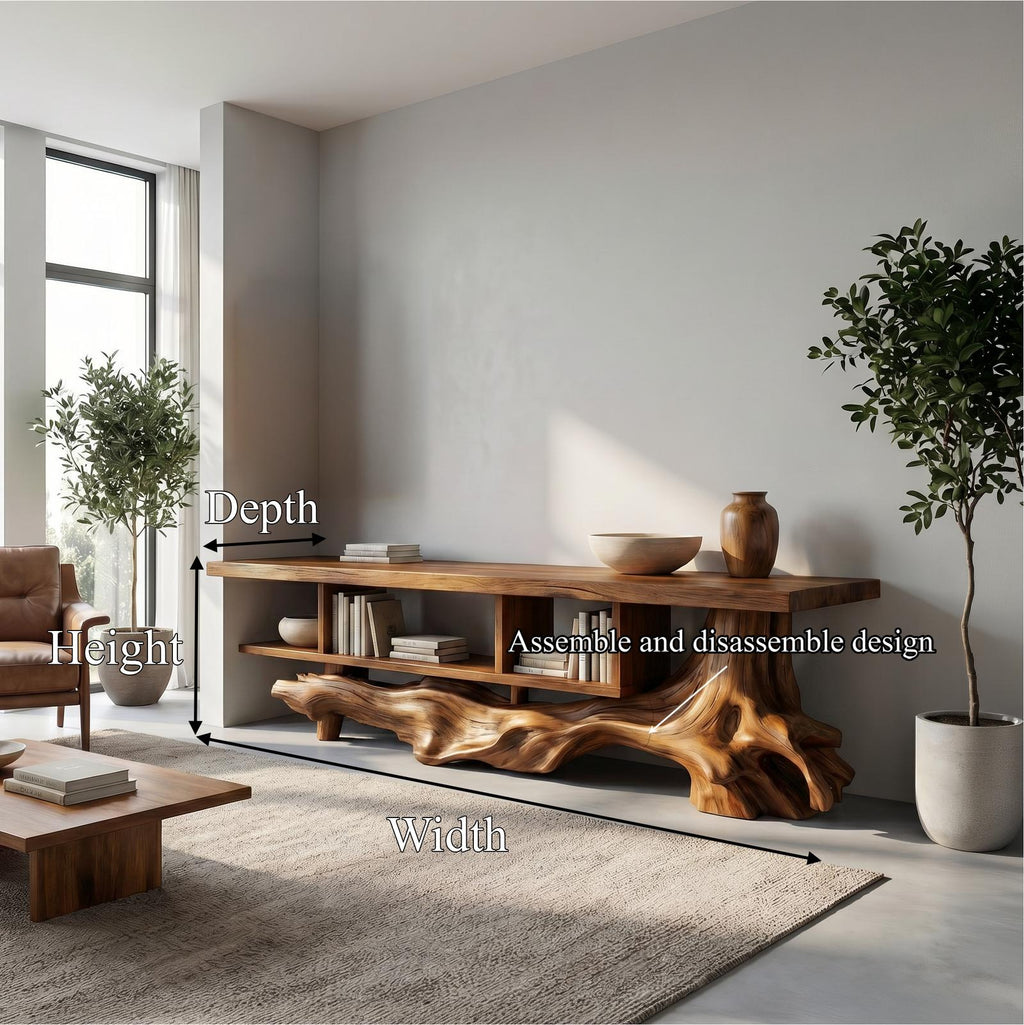 Rustic Solid Wood Display Shelf, Designer Open Bookcase & Multi-Tier Shelving Unit for Living Room, Hallway