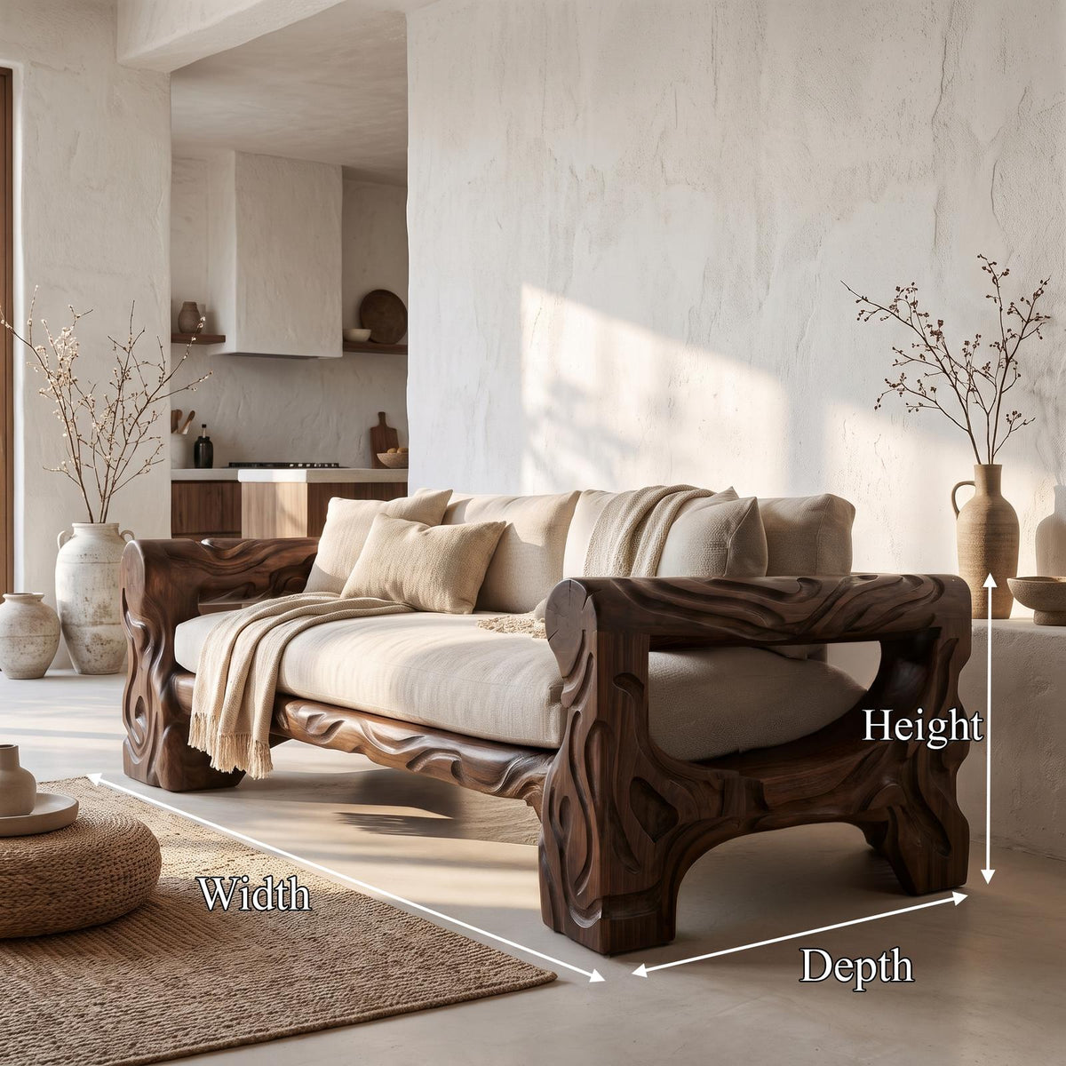 Organic Sofa Frame With Handcrafted Tree Form For Living Room