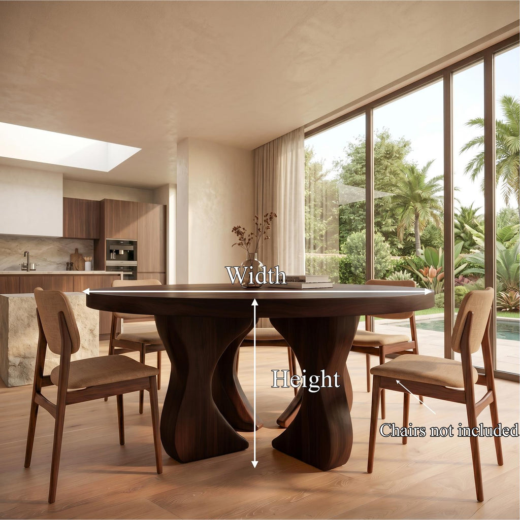 Modern Organic Round Dining Table, Handcrafted Solid Wood Pedestal Kitchen Table for Dining Room