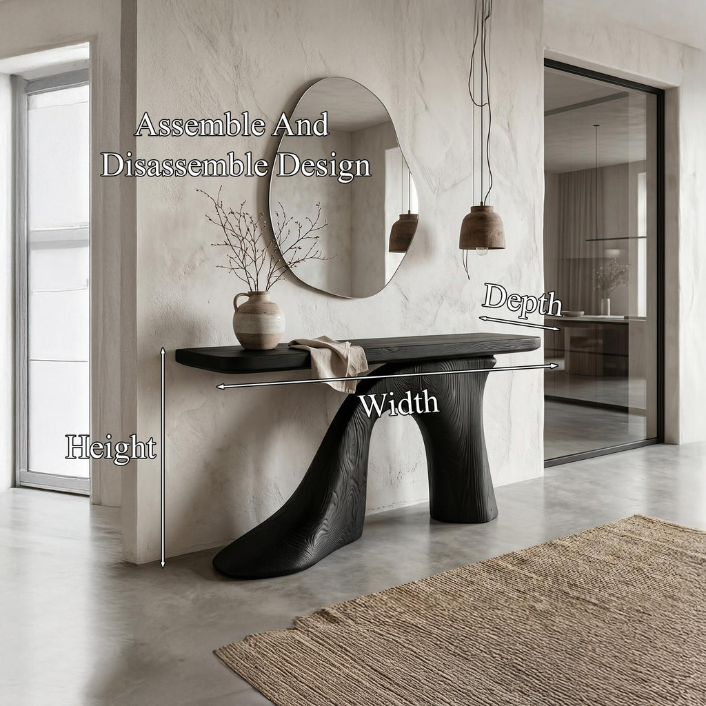 Spry Interior Modern Console Table, Handcrafted Wooden Entryway Table with Sculptural Base for Living Room and Office Foyer Decor, SINLHACS573