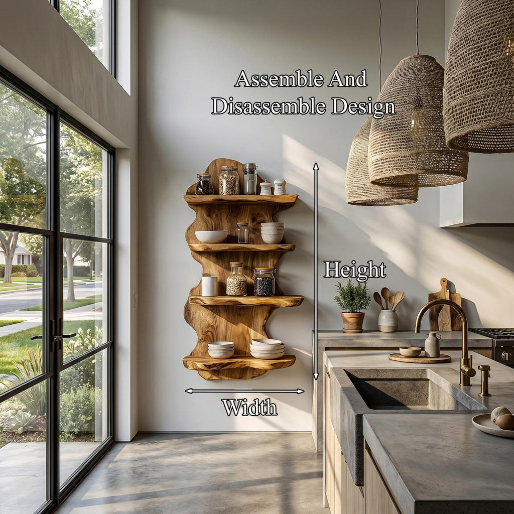Sculptural Floating Shelf With Organic Wooden Form For Living Room And Kitchen