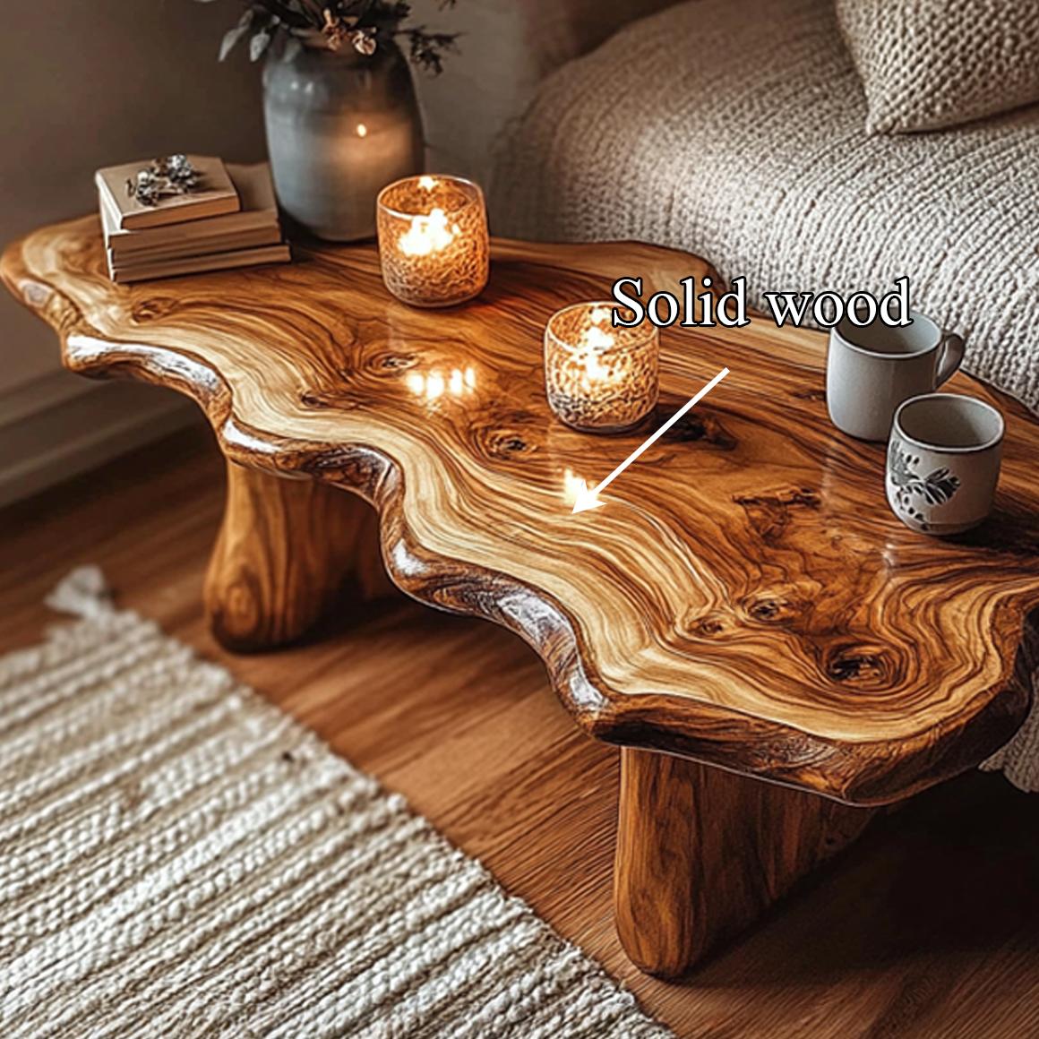 Rustic Handcrafted Wood Coffee Table, Artisanal Live Edge Centerpiece Slab Table for Living Room, Lounge, Cozy Cabin