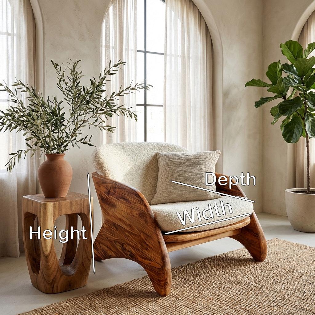 Contemporary Natural Wood Accent Chair, Minimalist Organic Solid Wood Armchair for Living Room Lounge Decor, Model