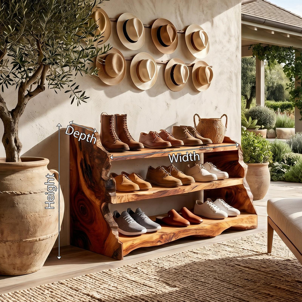 Rustic Vertical Shoe Rack, Space-Saving Tall Wood Shoe Organizer Stand for Cabin & Entryway
