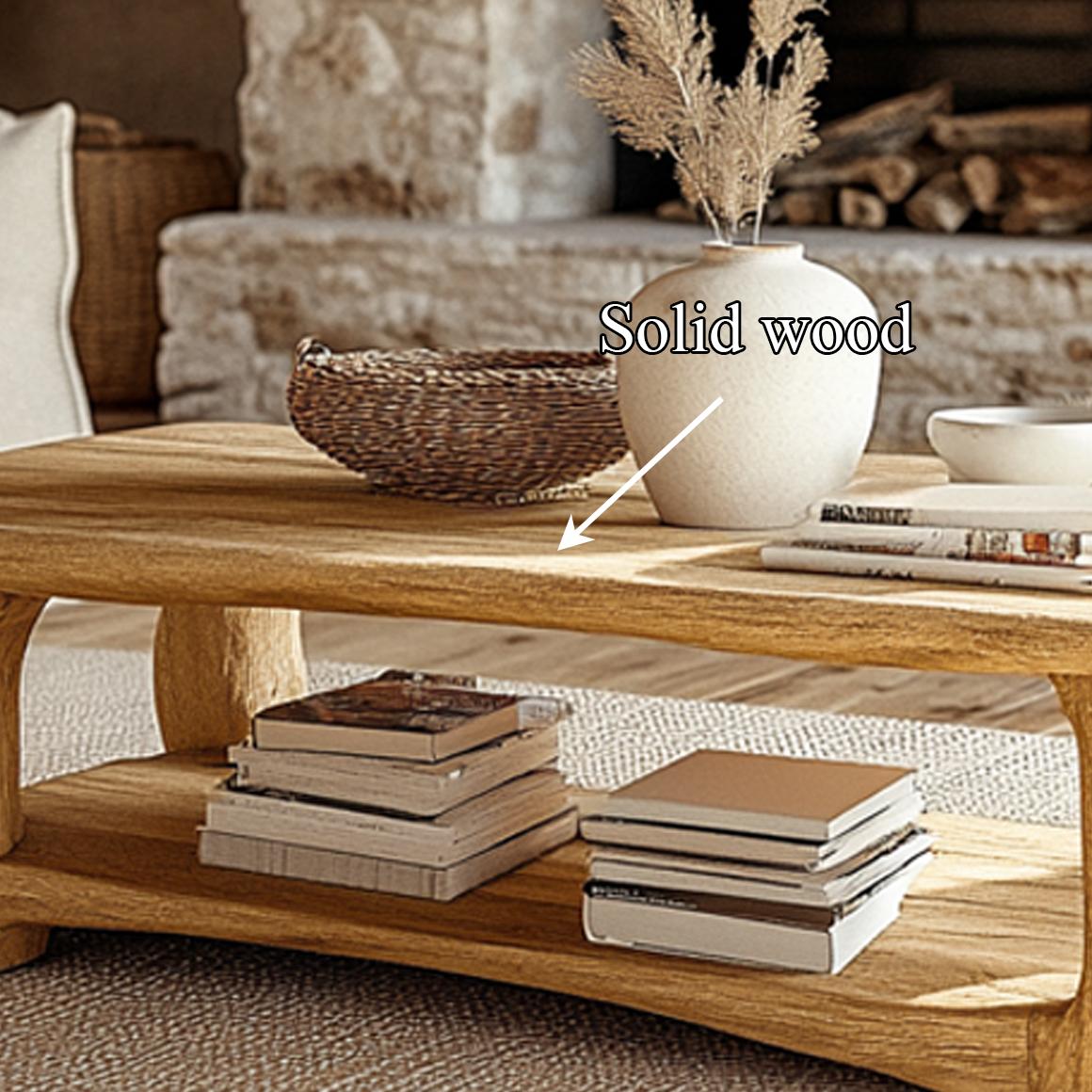 Rustic Scandinavian Coffee Table, Solid Wood Mid-Century Modern Minimalist Low Centerpiece Table for Living Room, Den