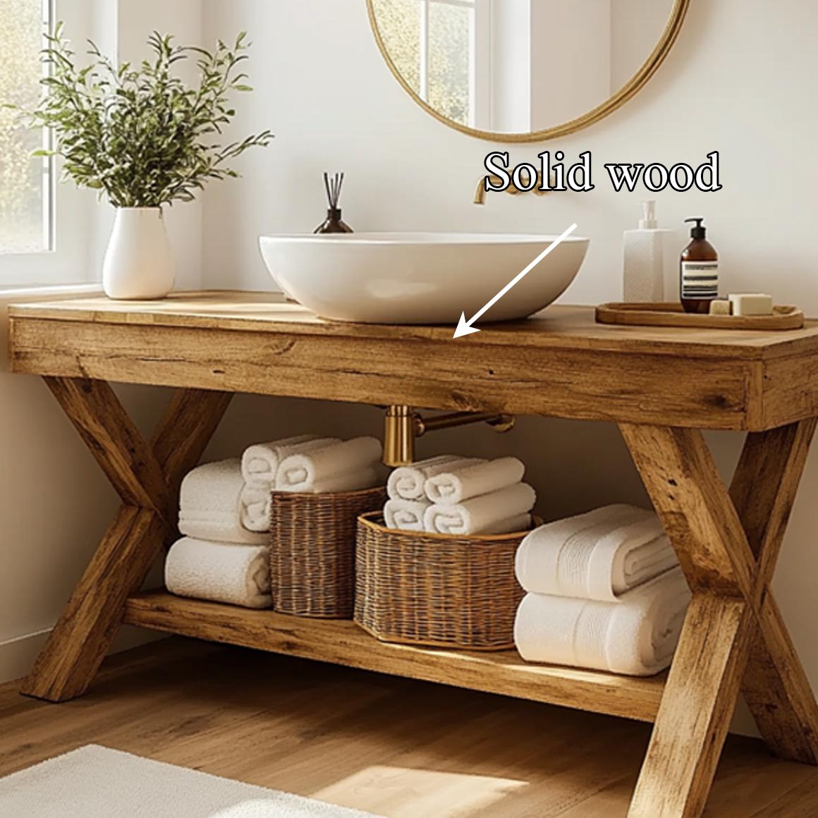Spry Interior Rustic Bathroom Vanity Table, Solid Wood Single Washstand Cabinet for Farmhouse Bathroom Decor, Handcrafted Storage SINLSABRV199