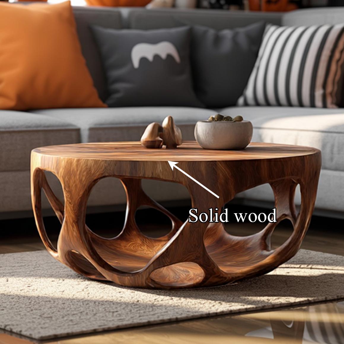 Mid-Century Natural Wood Coffee Table, Rustic Tree Branch Base Accent Center Table, Spooky Gothic Living Room Decor