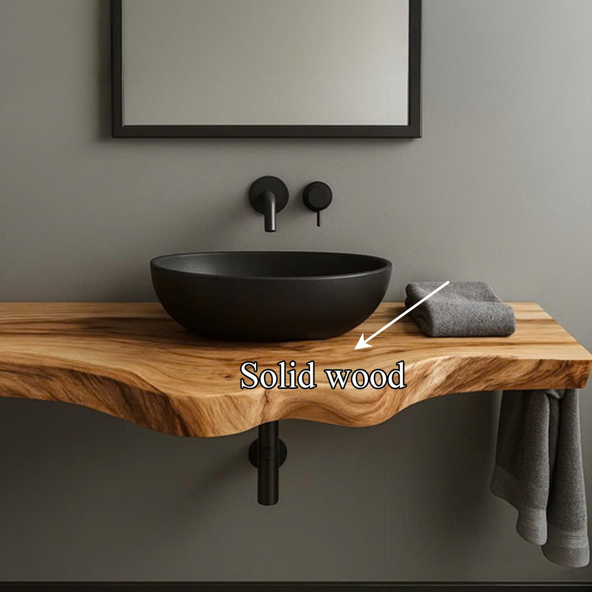 Rustic Floating Shelf, Solid Wood Bathroom Vanity Countertop, Washroom Single Sink Console Support Shelf