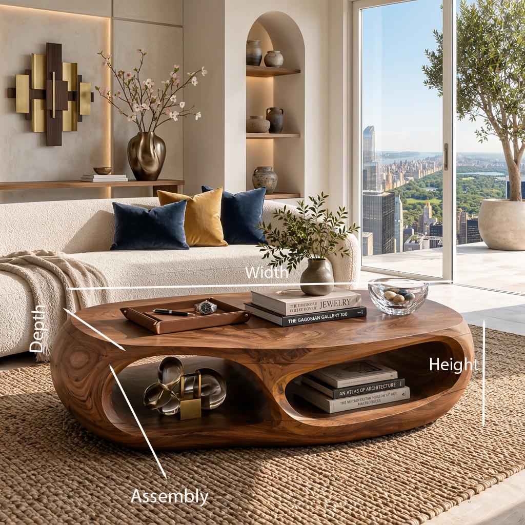 Handcrafted Wooden Coffee Table with Flow Legs, Unique Modern Organic Center Table for Living Room, Model
