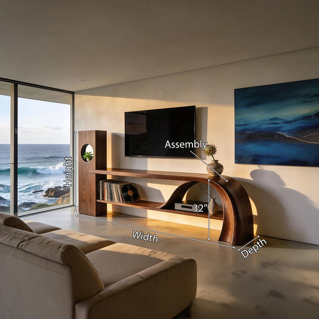 Minimalist Organic TV Stand, Wooden Media Console Cabinet & Living Room Entertainment Center
