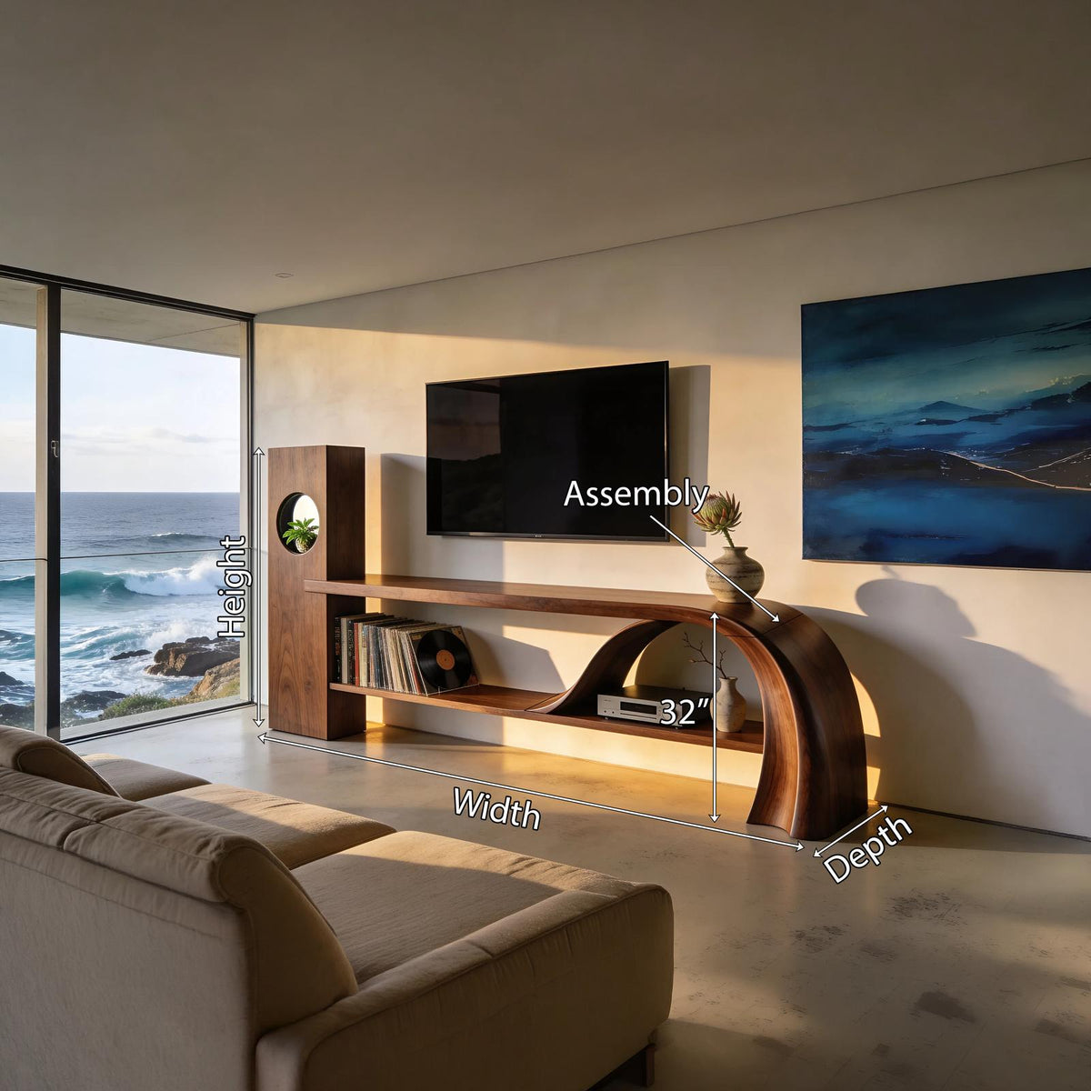 Minimalist Organic TV Stand, Wooden Media Console Cabinet & Living Room Entertainment Center