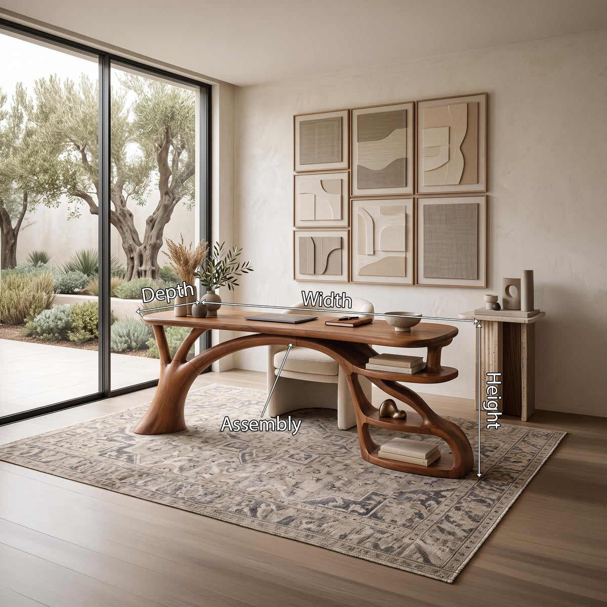 Rustic Curved Leg Writing Desk Home Office
