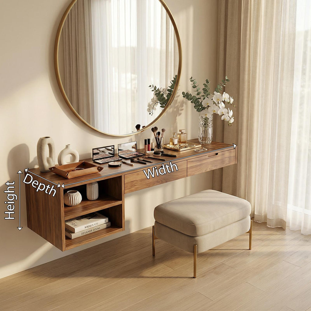 Spry Interior Organic Wood Vanity Table, Rustic Bedroom Makeup Dressing Desk & Beauty Station, SILDTTRMV017