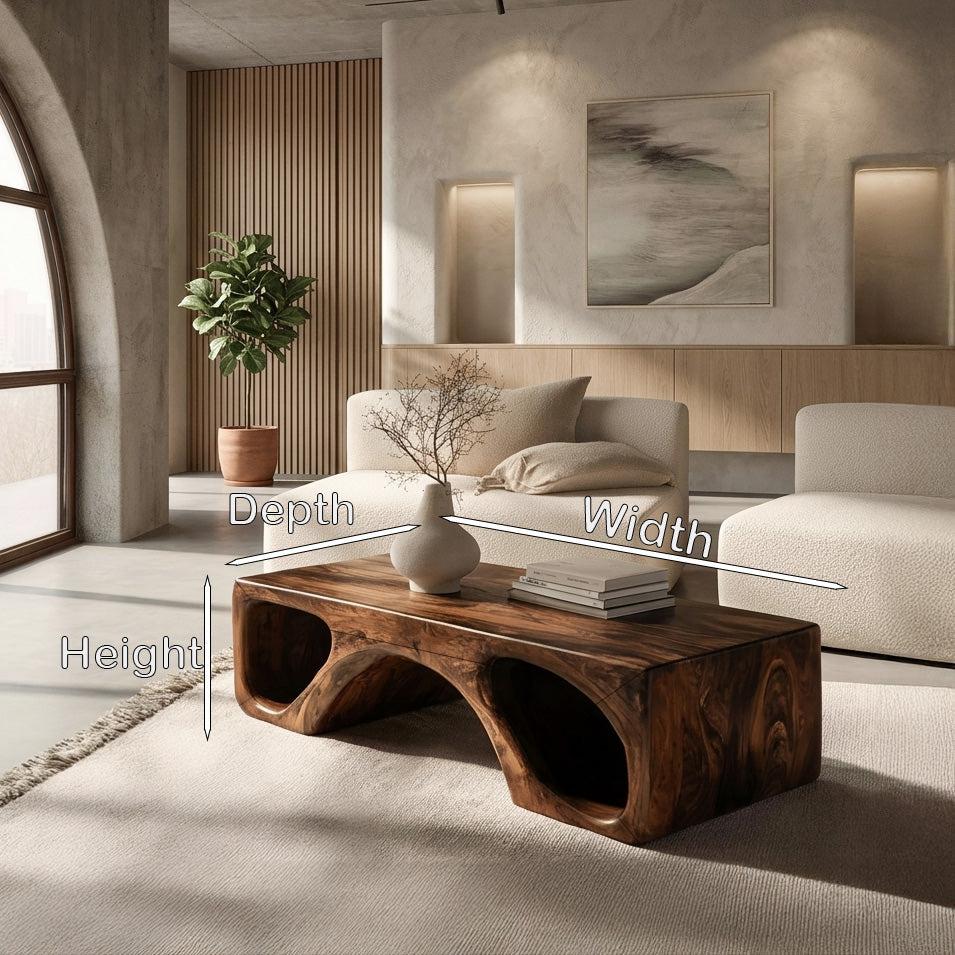 Spry Interior Contemporary Natural Wood Coffee Table, Unique Organic Form Solid Wood Center Table for Living Room, Model RTTHHNCF075