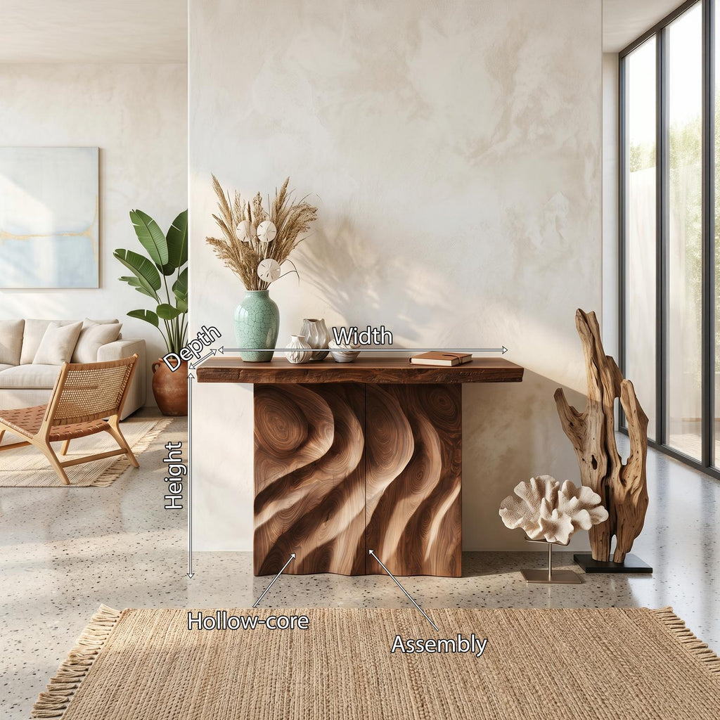 Mid Century Sculpted Base Console Table For Reception Area