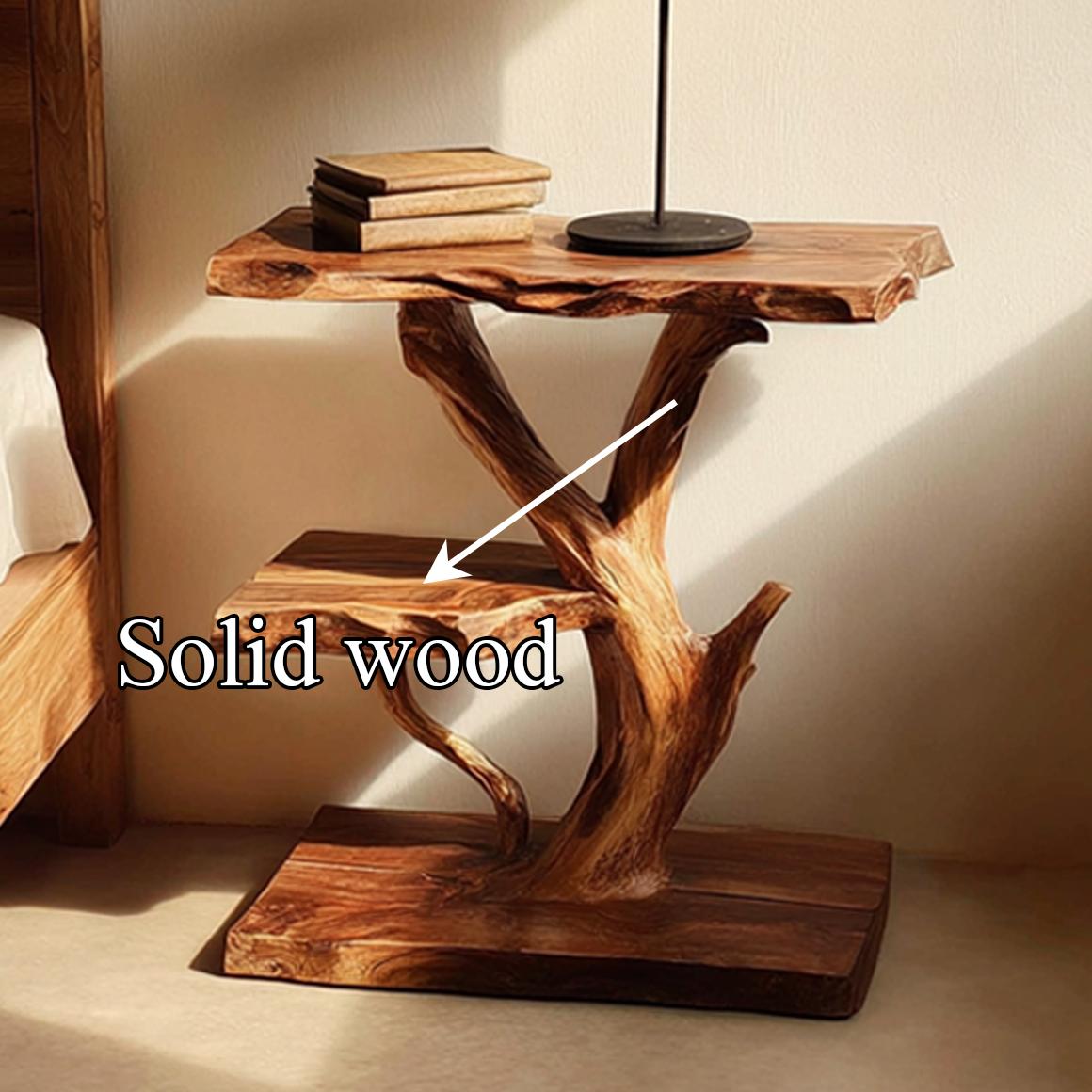 Rustic Tree Slab Bedside Table, Live Edge Wood Nightstand for Studio Apartment & Bedroom, Handcrafted End Table
