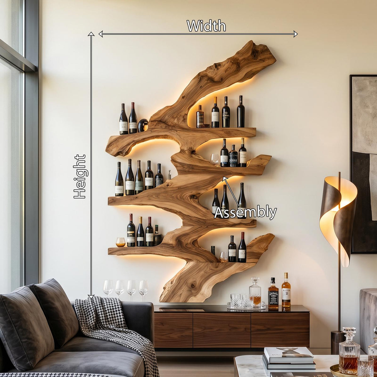 Handcrafted Wooden Wine Stand, Free-Standing Countertop Wine Bottle Rack & Display Holder for Kitchen & Bar