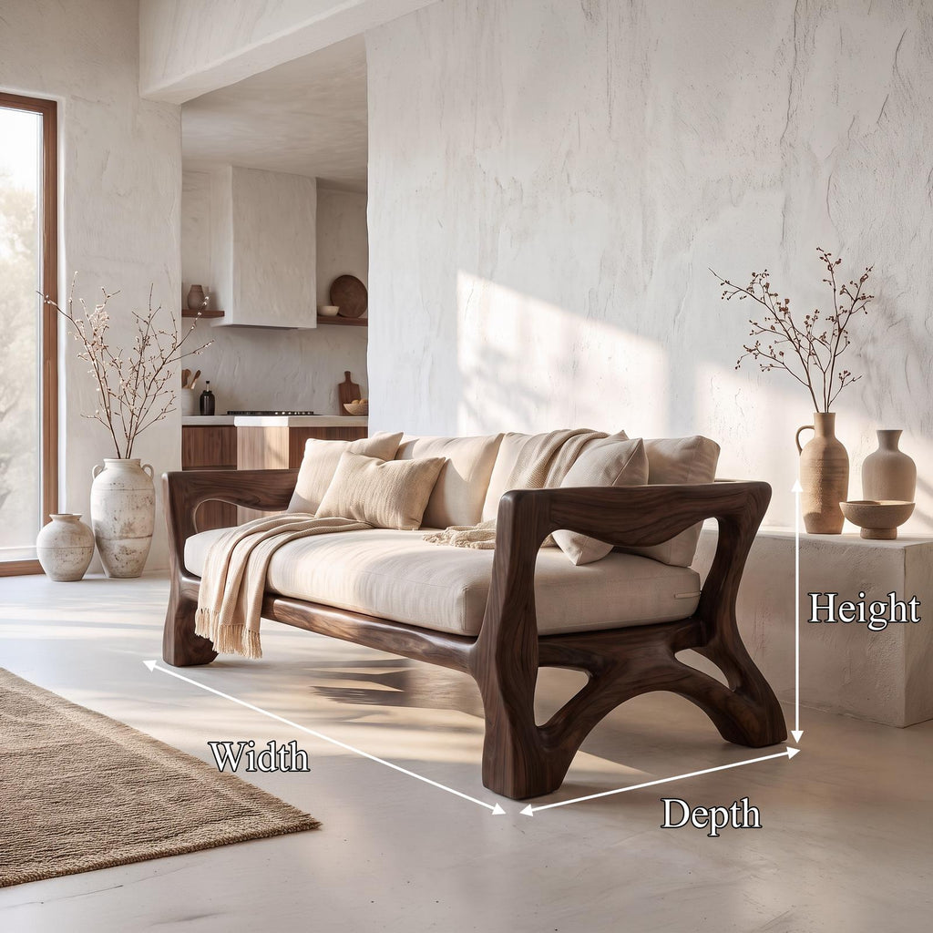 Sculptural Sofa Frame With Solid Wood Armrests For Living Room