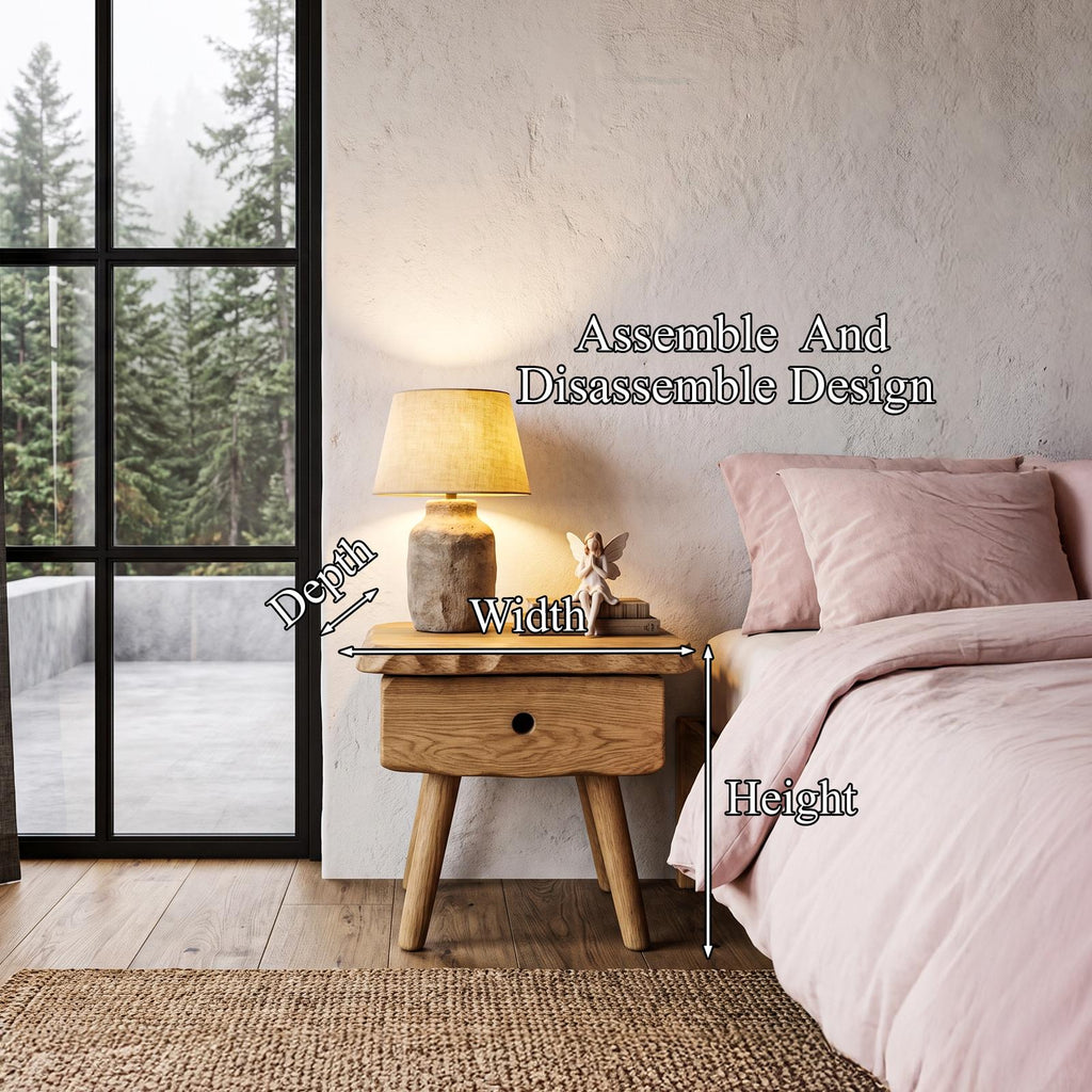 Scandinavian Solid Wood Bedside Table With Drawer SINLHANS290