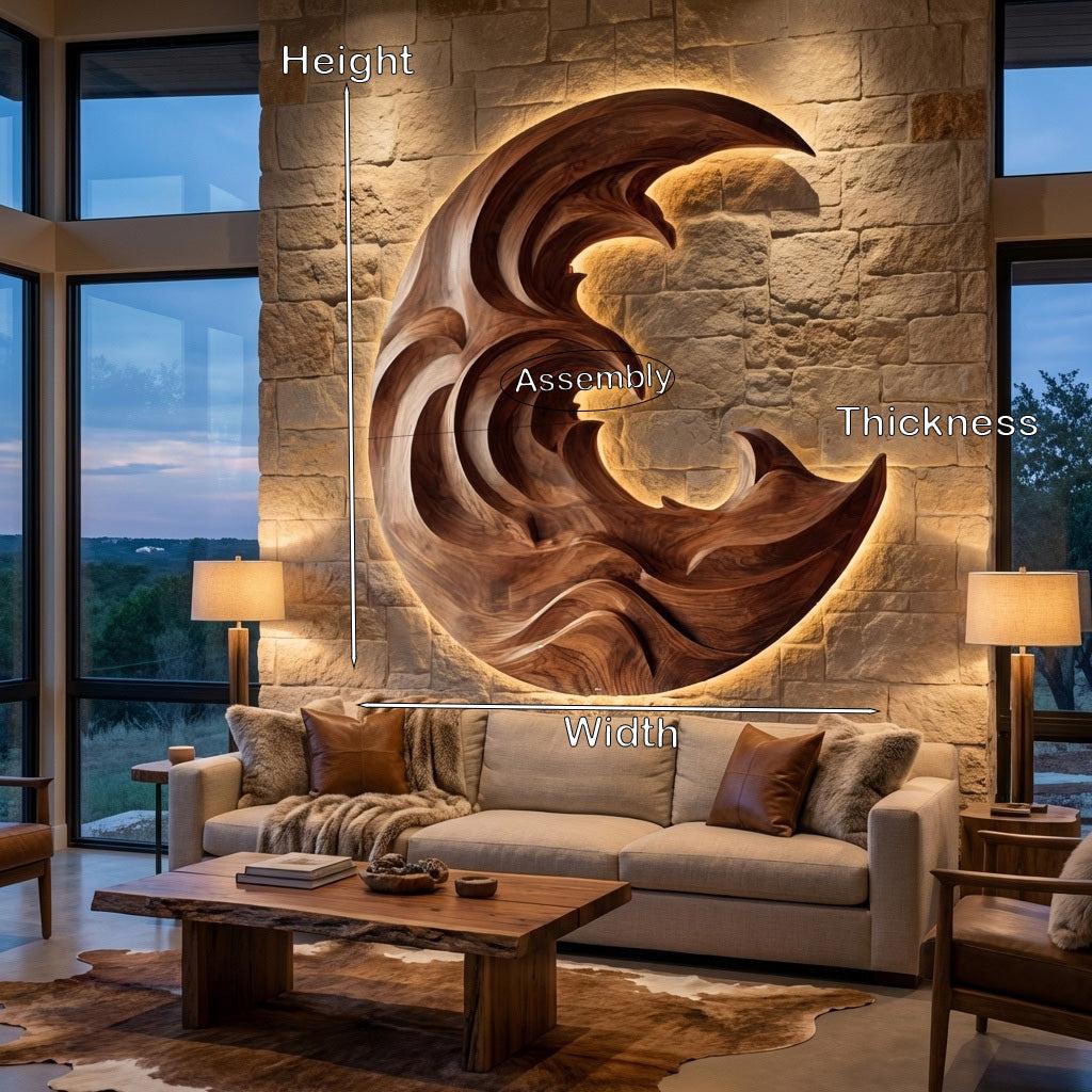 Organic Modern Wood Wave Wall Art, 3D Fluid Hand-Carved Coastal Wood Sculpture Panel for Living Room Decor